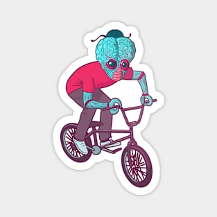 Retro Alien Riding a Bicycle Magnet