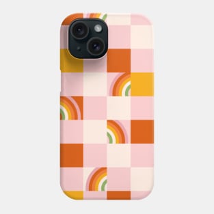 70s retro pattern with groovy trippy grid. Checkered background with rainbow. Phone Case