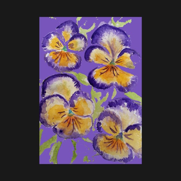 Viola Watercolor Purple Floral Pattern on Purple by SarahRajkotwala