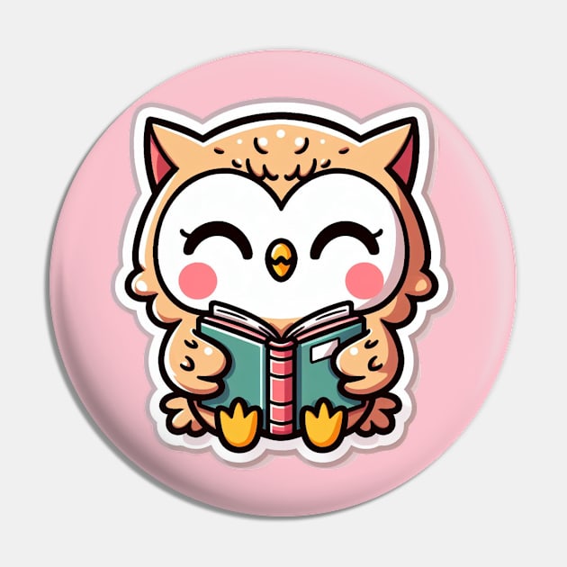 Happy Baby Owl with Book Pin by EKLZR