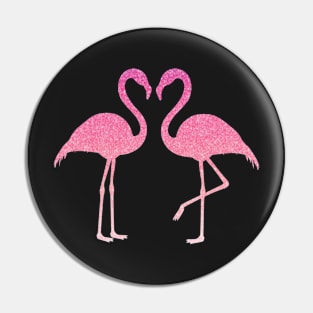 Pink Ombre Faux Glitter Flamingos Silhouette Pin