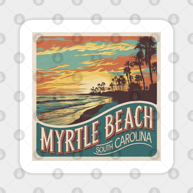 Vintage Myrtle Beach Sunset, Retro South Carolina Beach Magnet by Pixel Threads 