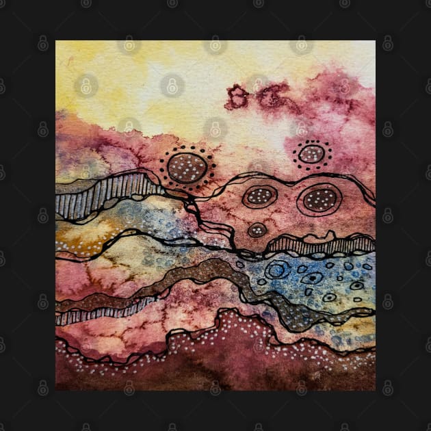 Abstract Landscape Watercolor Earth Tones by Heartsake