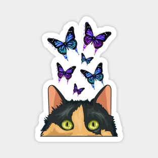 Funny cat Spying on butterflies Magnet