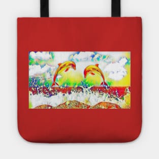 Dolphins in the sea - vibrant colors Tote