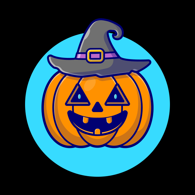 Cute Witch Pumpkin Halloween Cartoon Vector Icon Illustration by Catalyst Labs