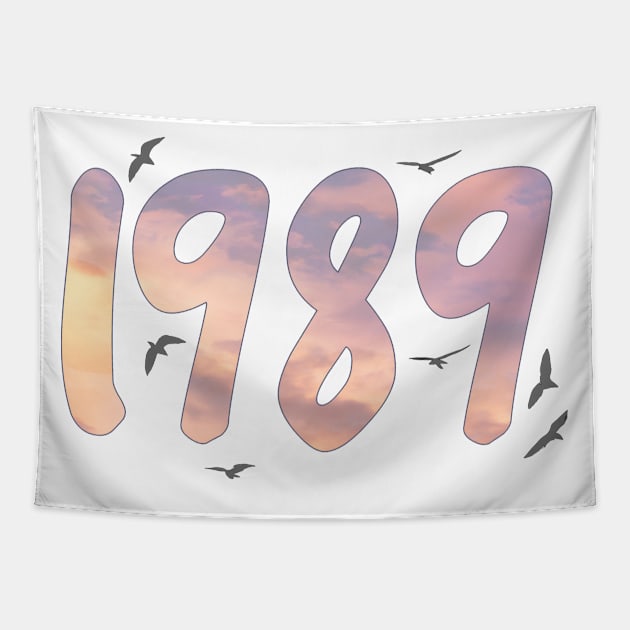 1989 Pink Sky Birds Tapestry by Fun Shirt Store