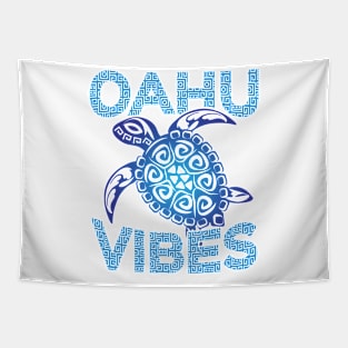 Polynesian Blue Tribal Sea Turtle Oahu Vibes Hawaii Vacation Tapestry