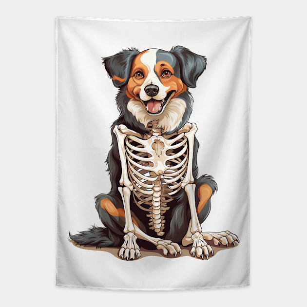 Skeleton Australian Shepherd Dog Tapestry by Chromatic Fusion Studio