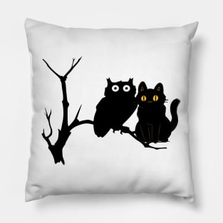 a cat and an owl Pillow