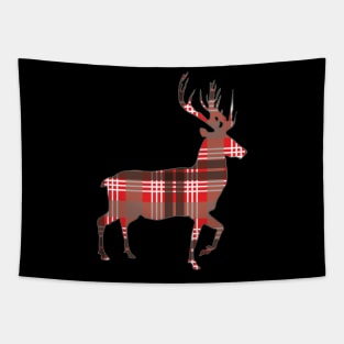 Red, Black and White Tartan Scottish Stag Silhouette Tapestry