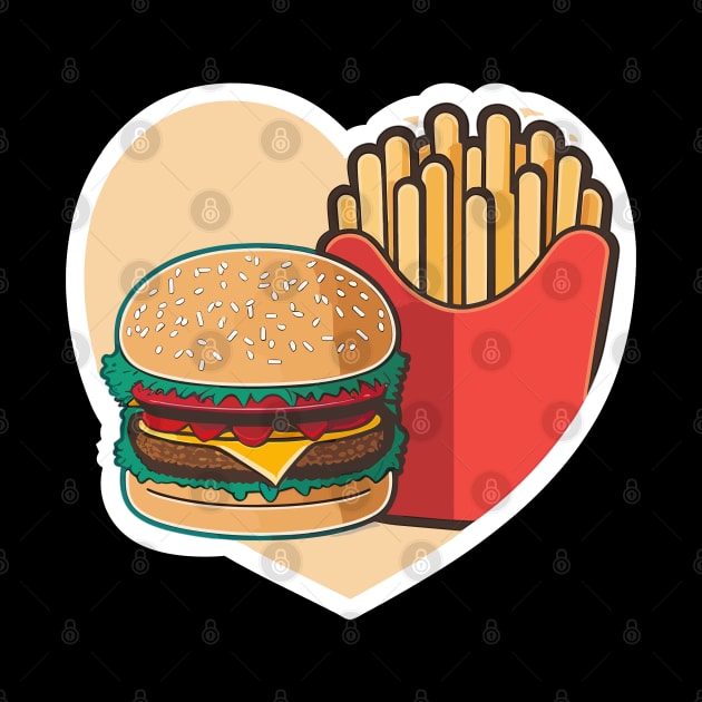 Funny Heart Love Burger French Fries by KsuAnn