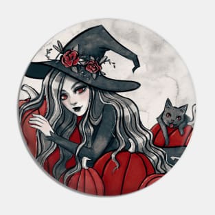 Cozy watercolor witch Pin