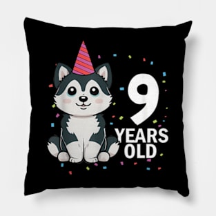 9 Years Old Birthday Husky Dog Lover 9Th Birthday Party Kid Pillow