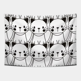 Black And White Cute Cats Pattern Seamless Tapestry