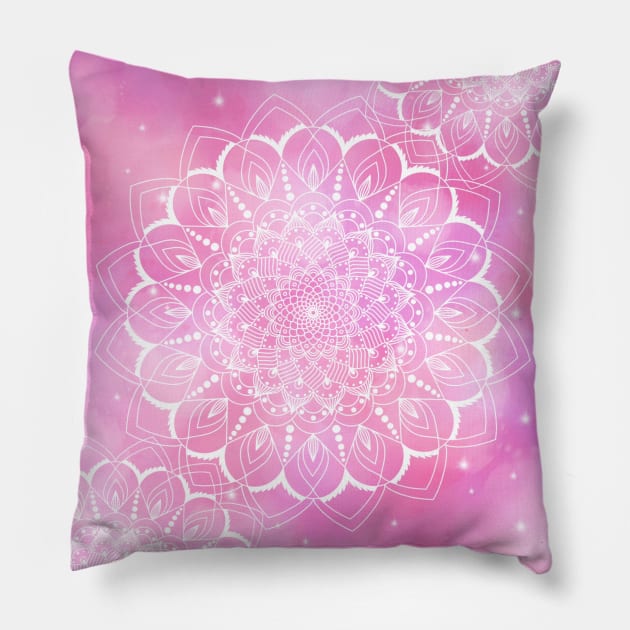 Pink sparkling mandala Pillow by Morishasha