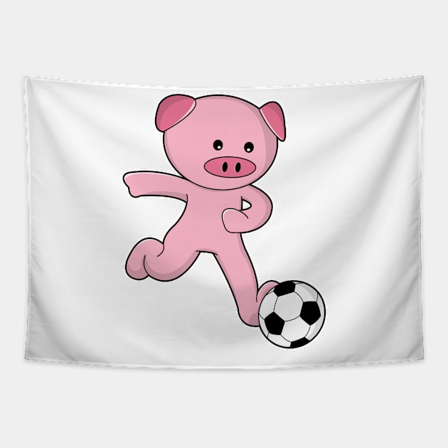 Pig as Soccer player with Soccer ball Tapestry by Markus Schnabel