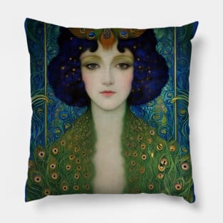 Art Deco style portrait of a Woman in Peacock Fashion Pillow