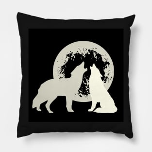 Howling wolves moonlit silhouette Pillow