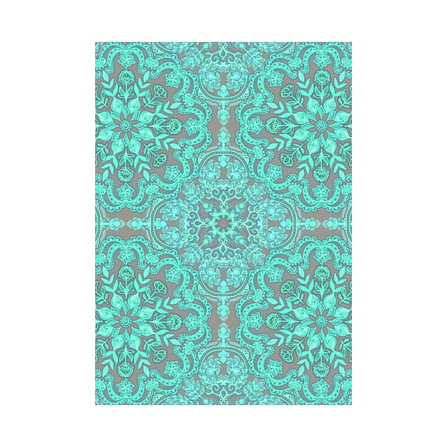 Mint Green & Grey Folk Art Pattern by micklyn