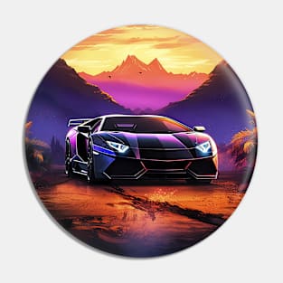 Synthwave aesthetic sport car with palms [synthwave/vaporwave/cyberpunk] Pin