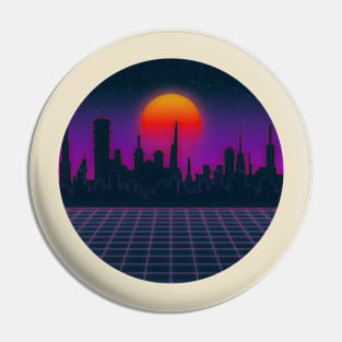 Vaporwave city circle Pin