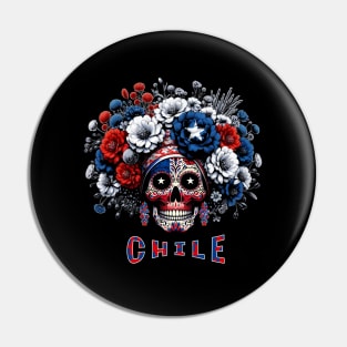 Santiago Chile Neon Sugar Skull Chilean Flag Style Graphic Pin