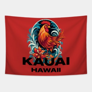 Kauai Hawaii - Rooster (with Black Lettering) Tapestry