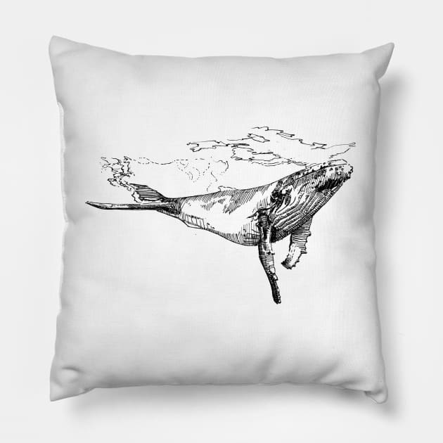 Blue Whale Art Pillow by Fireside Press