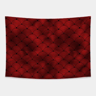 Ringed Scales in Black and Ruby Red Vintage Faux Foil Art Deco Vintage Foil Pattern Tapestry