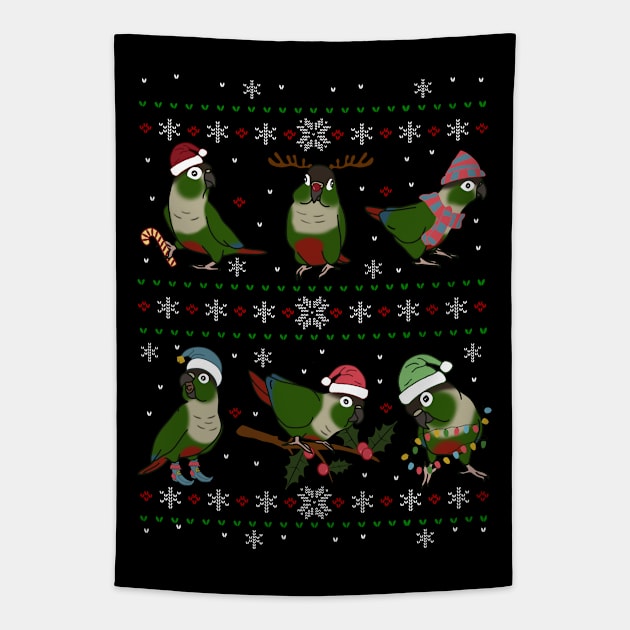 Green Cheeked Conure Ugly Christmas Tapestry by FandomizedRose