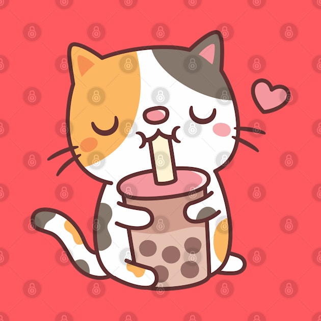 Cute Calico Cat Loves Drinking Boba Tea by rustydoodle