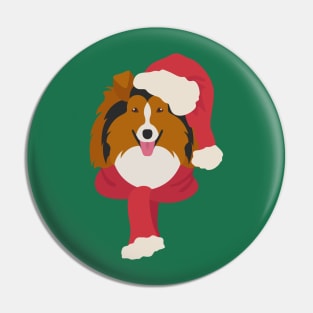 Christmas Rough Collie Dog Face Pin