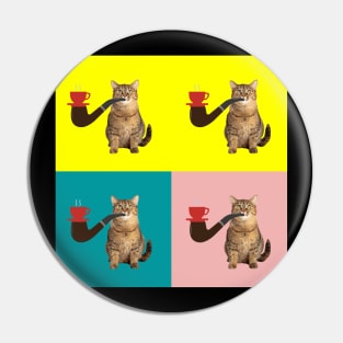Cat Smoking Coffee (Multicolor) | Cute Cat | Funny Cat Pin