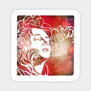 Girl With Hair Of Roses In Fire Magnet