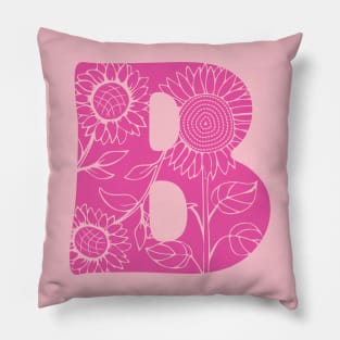 Stylized capital letter B initial design and sunflowers Pillow