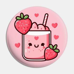 Kawaii Strawberry Milkshake with Strawberries and Hearts | Kawaii Food Art Pin