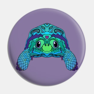 Happy Tortoise in Teal Pin