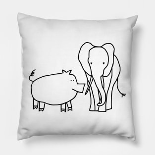 Pig and Elephant Line Drawing Pillow