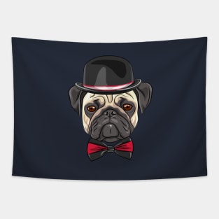 Dog fawn pug in a hat and bow tie Tapestry