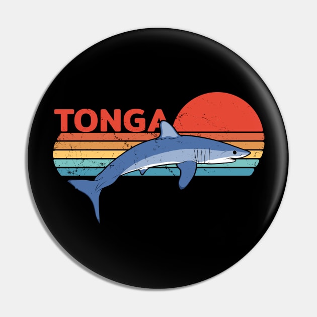 Mako Shark Kingdom of Tonga Vintage Travel Design Pin by NicGrayTees