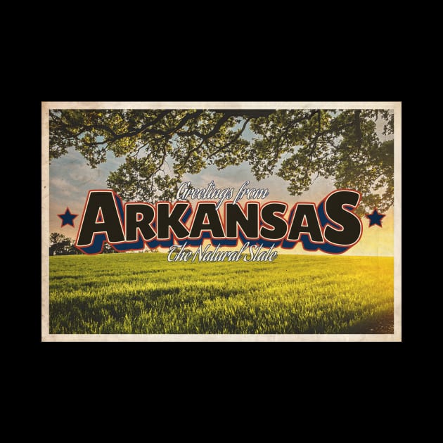 Greetings from Arkansas - Vintage Travel Postcard Design by fromthereco