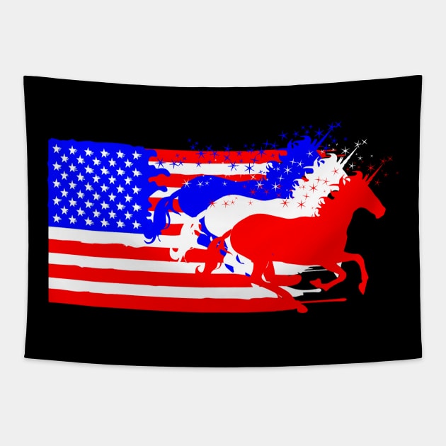 4th of July American unicorn flag Tapestry by Mandz11