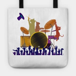 DRUMMER CATS PLAYING DRUMS TOGETHER Tote