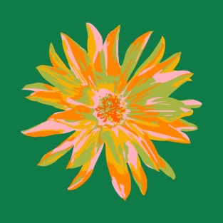 DAHLIA BURSTS Abstract Blooming Floral Summer Bright Flowers - Orange Yellow Blush Lime Green on Orange - UnBlink Studio by Jackie Tahara T-Shirt