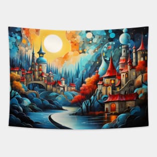 Castle Landscape Concept Abstract Colorful Scenery Painting Tapestry