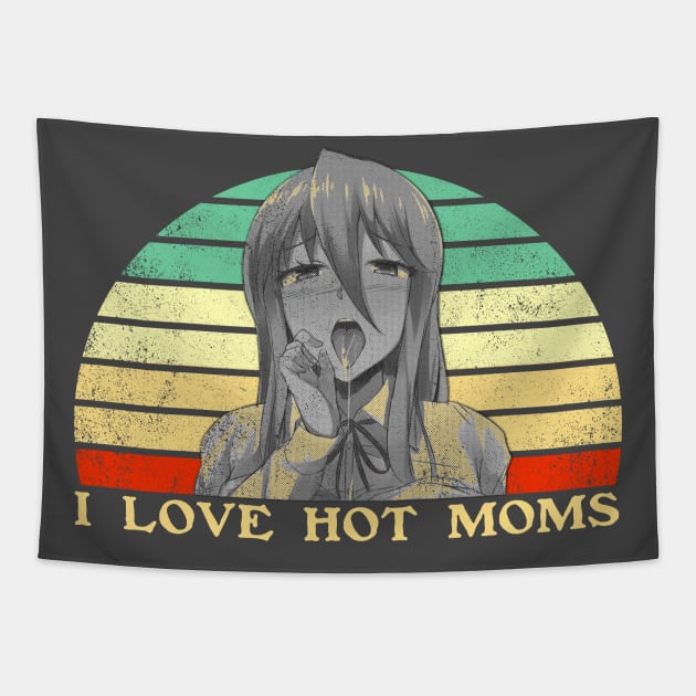 I Love Hot Moms - Funny Lesbian Anime - Retro Sunset Tapestry by clvndesign