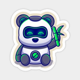 Cute Panda Robot Holding Bamboo Cartoon Magnet