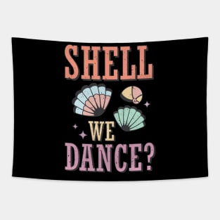 Shell We Dance, Beach Summer Shells Funny Retro Cute Tapestry