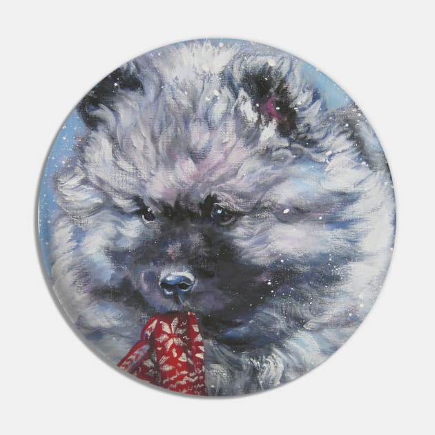 Keeshond Christmas Fine Art Painting Pin by LASHEPARD